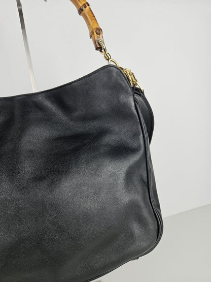 Vintage 80s gucci bamboo top handle calf leather handbag