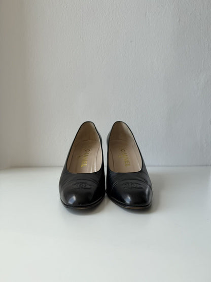 Vintage chanel CC logo block heels