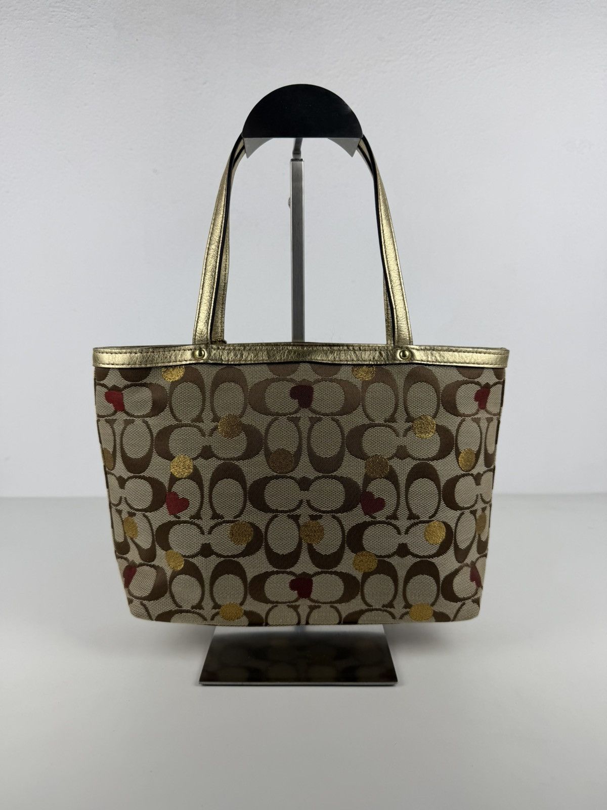 Coach signature canvas heart and polka dot tote bag