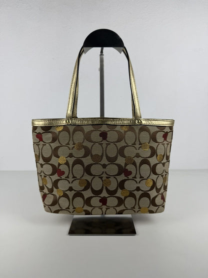 Coach signature canvas heart and polka dot tote bag