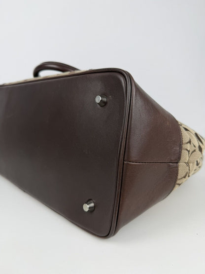 Coach signature leather and canvas tote bag