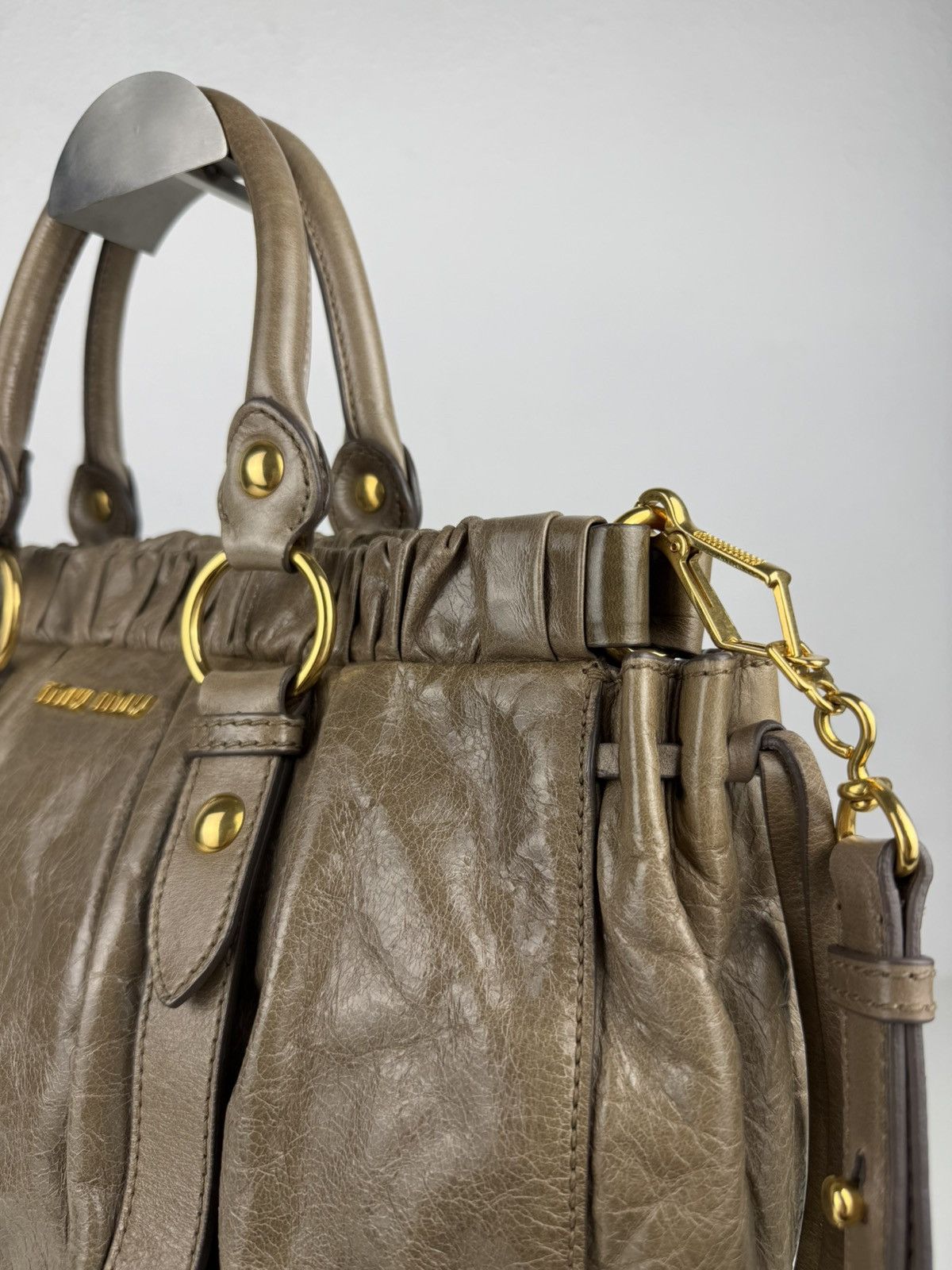 Miu Miu vitello bauletto aperto gathered leather handbag