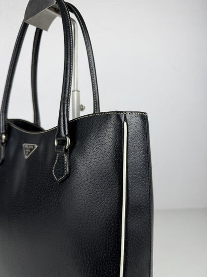 Vintage Prada leather triangle logo tote bag