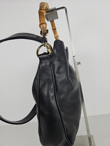 Vintage 80s gucci bamboo top handle calf leather handbag