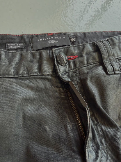Philipp Plein born&raised distressed waxed biker denim