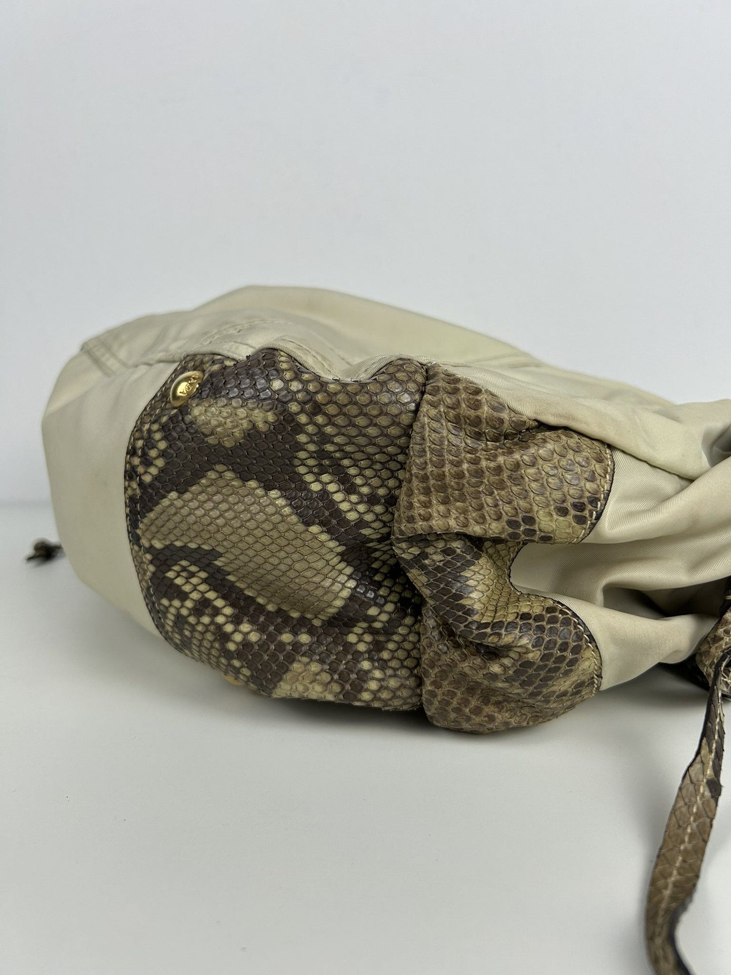 Prada python and nylon triangle logo hobo handbag