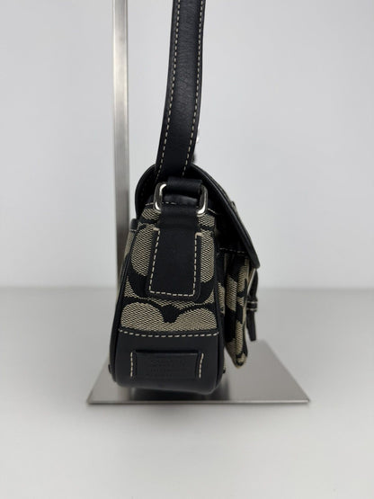 Coach signature leather and canvas shoulder/ crossbody bag