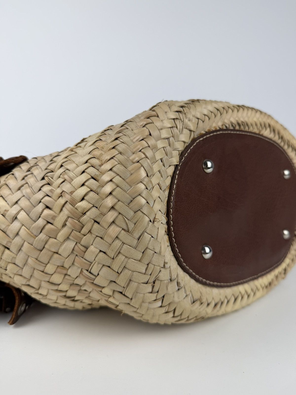 Vintage 90s miu miu wicker and leather basket tote bag