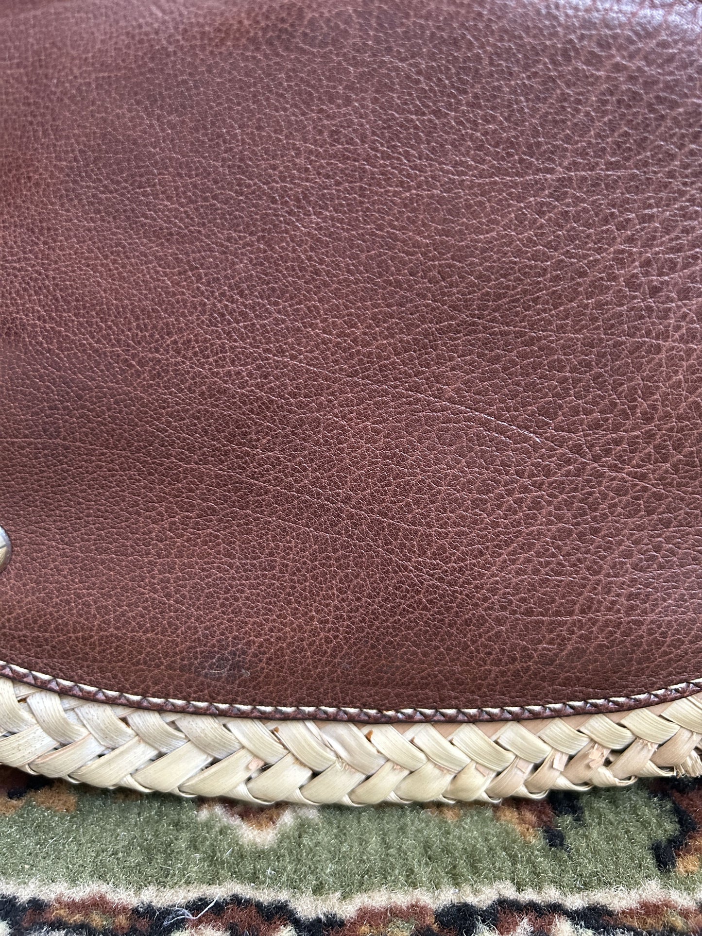 Vintage 90s archive miu miu raffia and leather tote bag