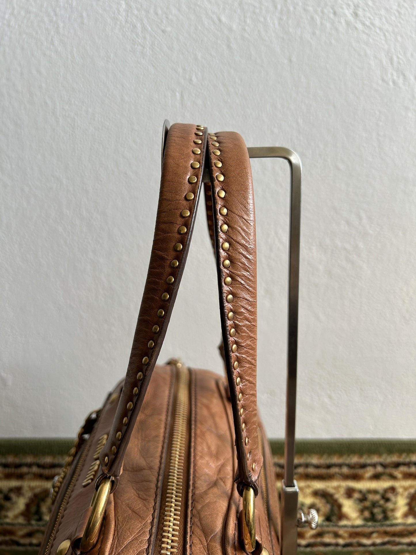 Vintage y2k miu miu leather top zip charm studded handbag