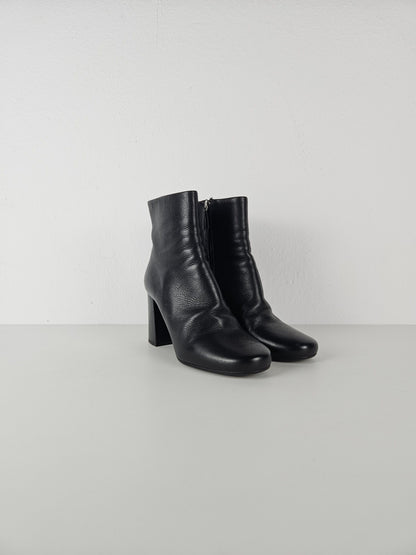 Prada calf leather side zip block heel ankle boots