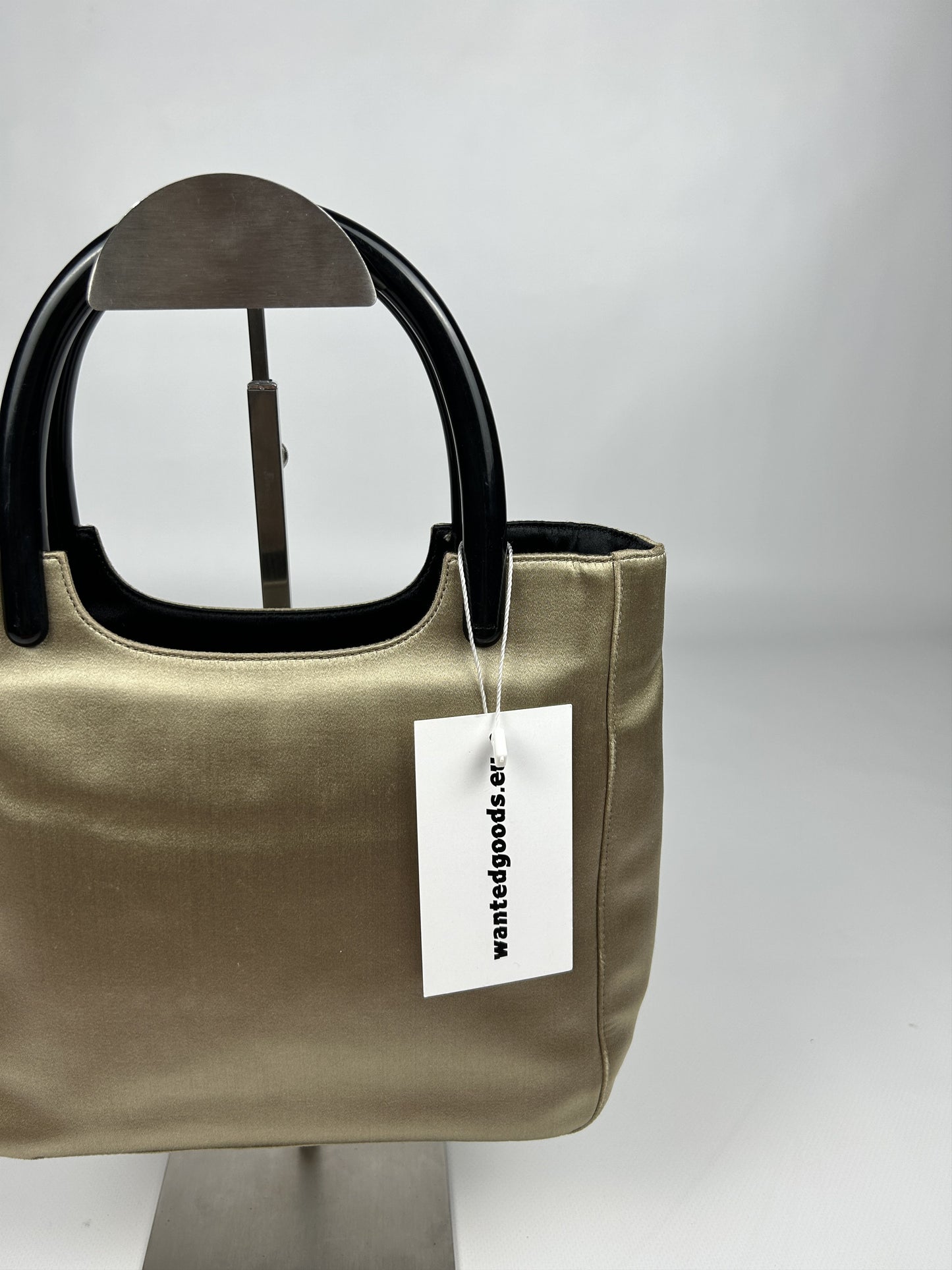 Prada triangle logo velvet plastic handle mini tote bag