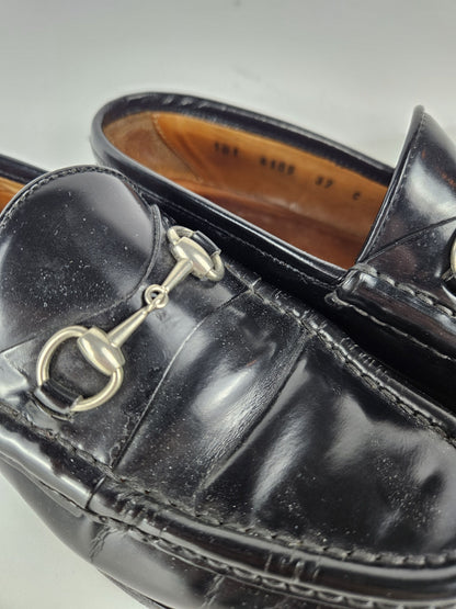 Vintage Gucci notched sole patent leather horsebit loafers