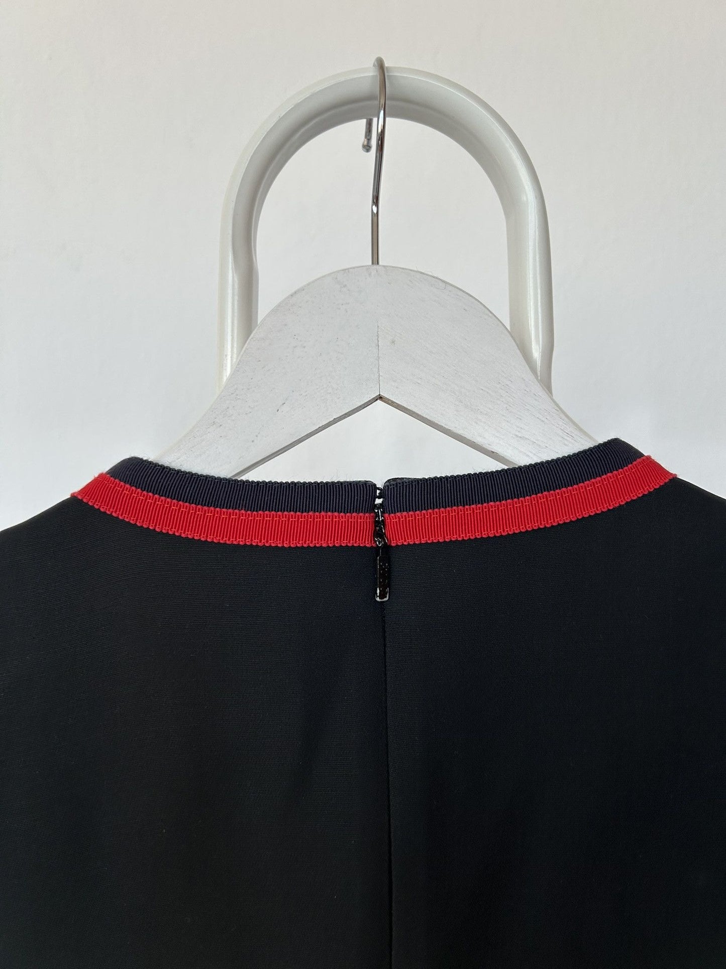2017 Gucci ribbon trim short sleeve wool and silk mini dress