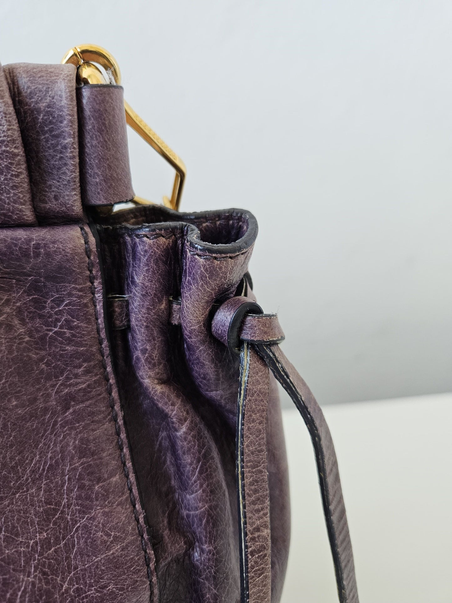 Miu miu vitello bauletto aperto gathered leather handbag