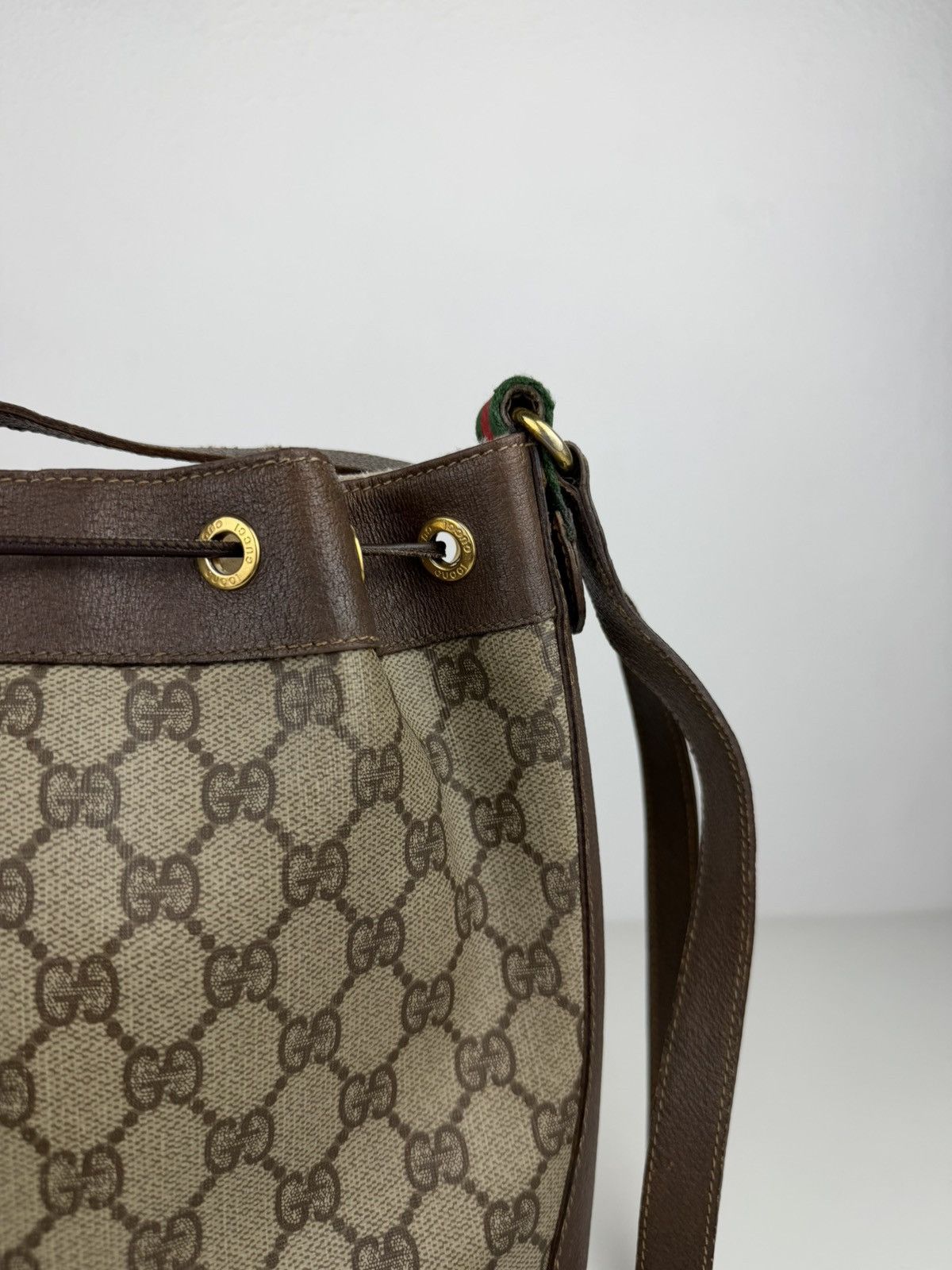 Vintage 80s Gucci monogram drawstring bucket bag
