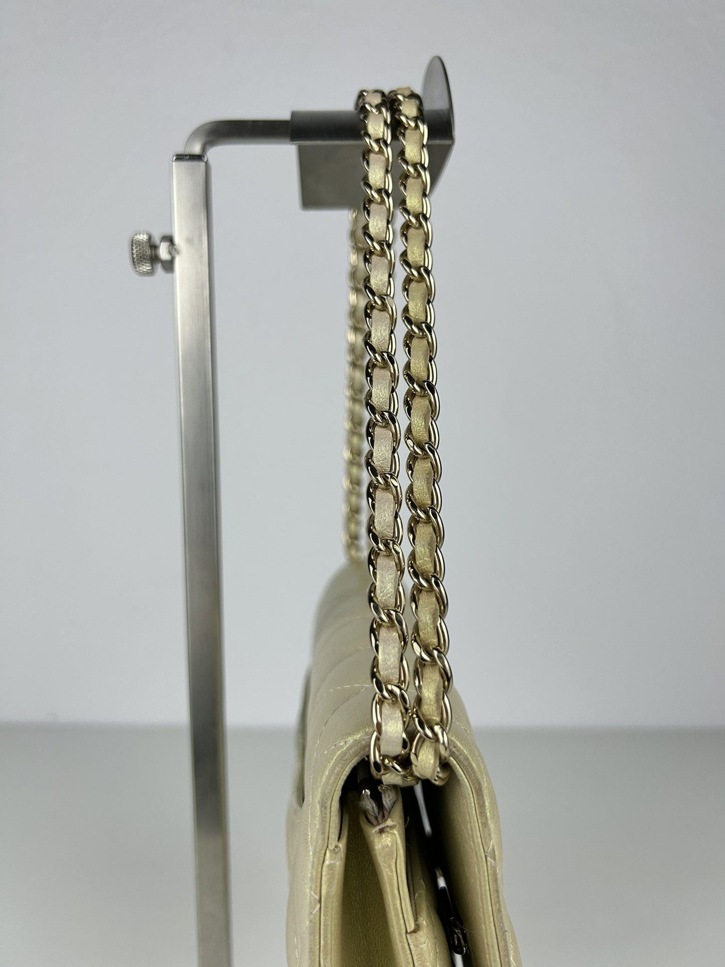 2020 Chanel gold metallic matelasse wallet on chain