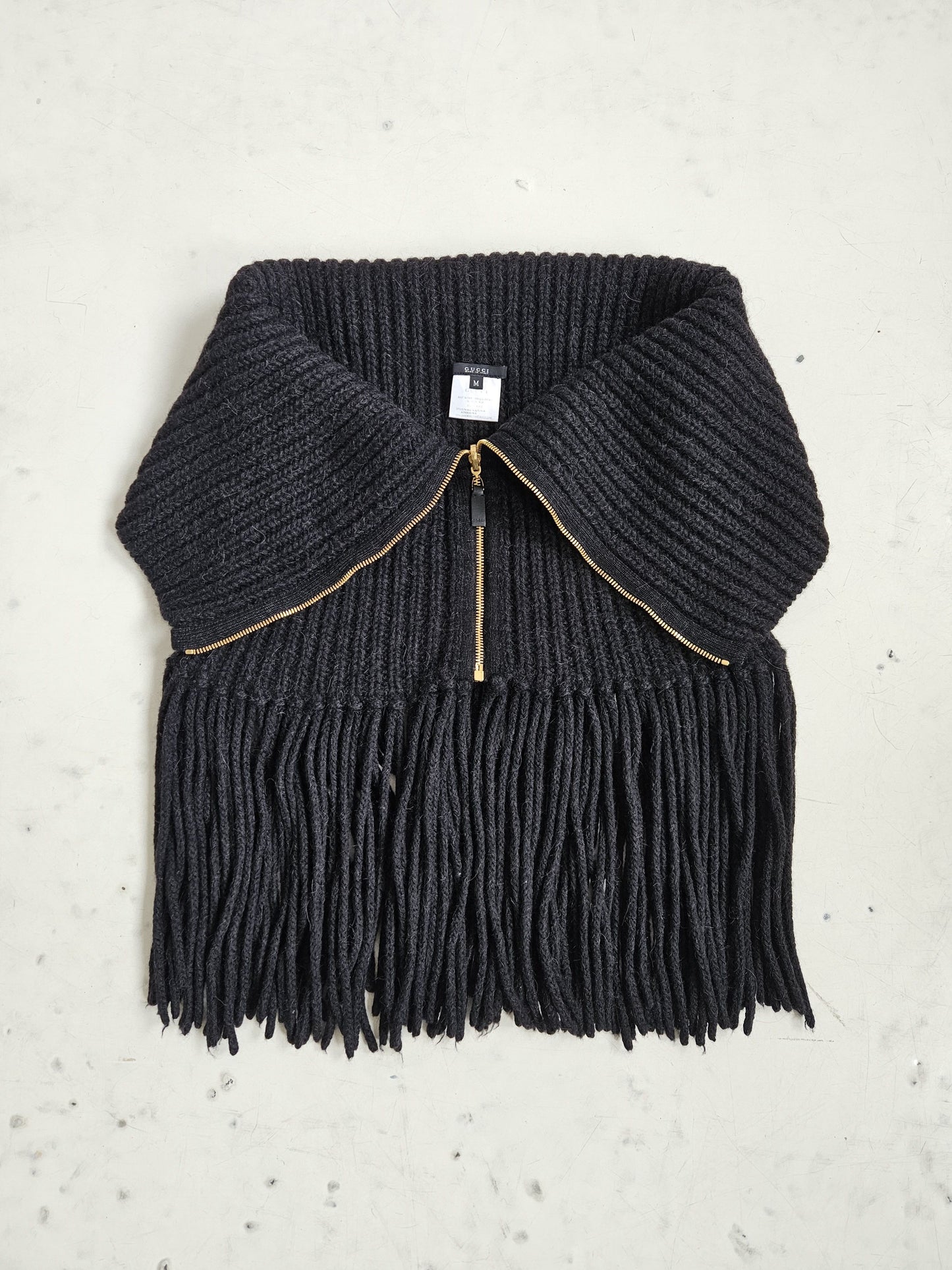 Gucci front zip fringed knit top/ skirt
