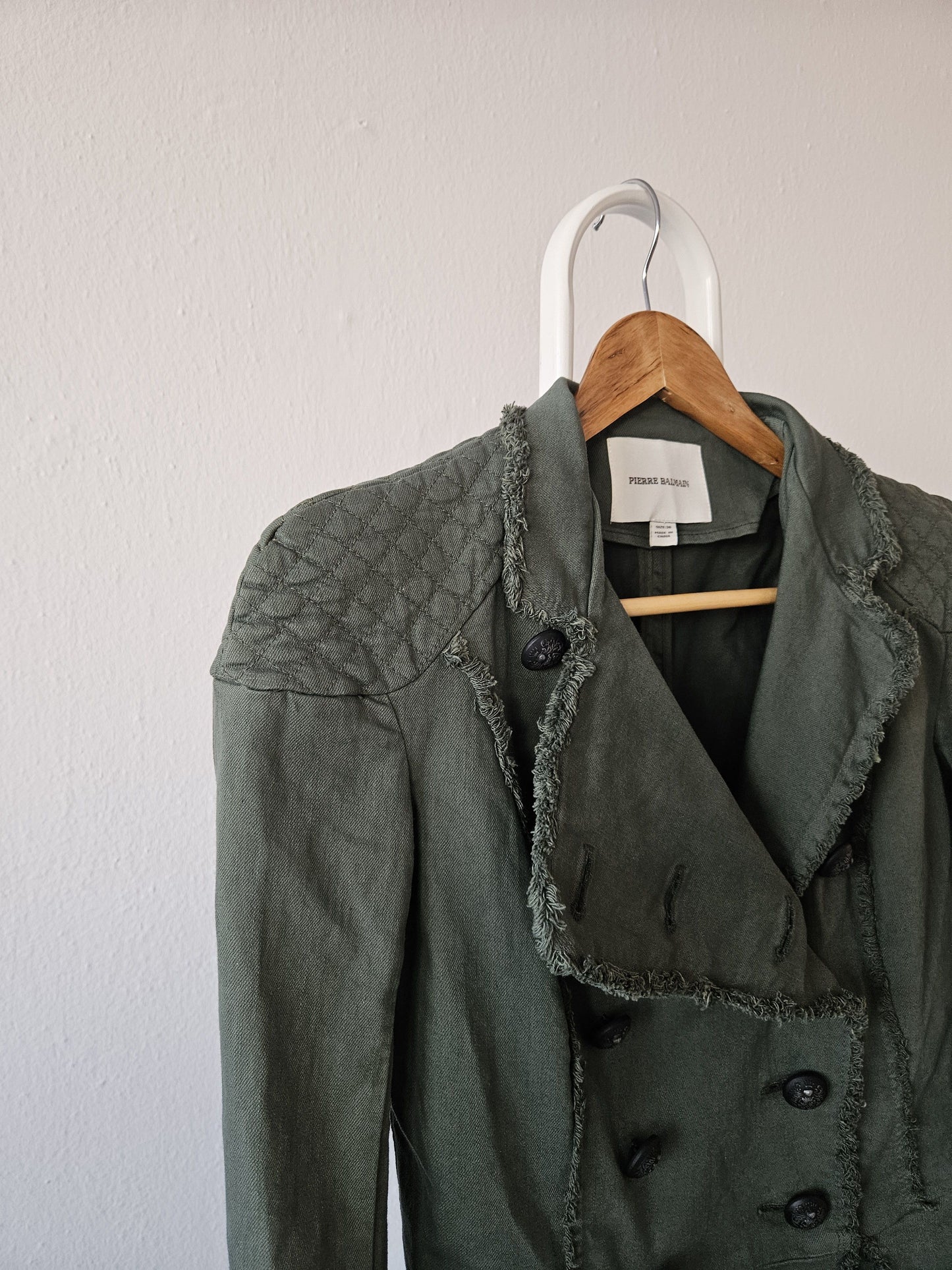 Pierre Balmain raw edge double breasted napoleon coat
