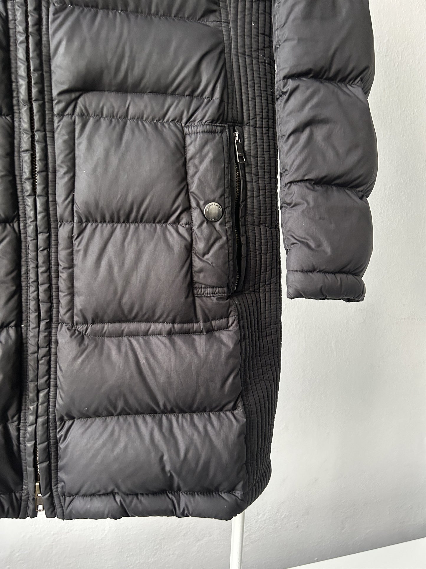Burberry long hooded puffer coat