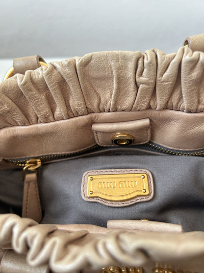 Miu miu vitello bauletto aperto gathered leather handbag