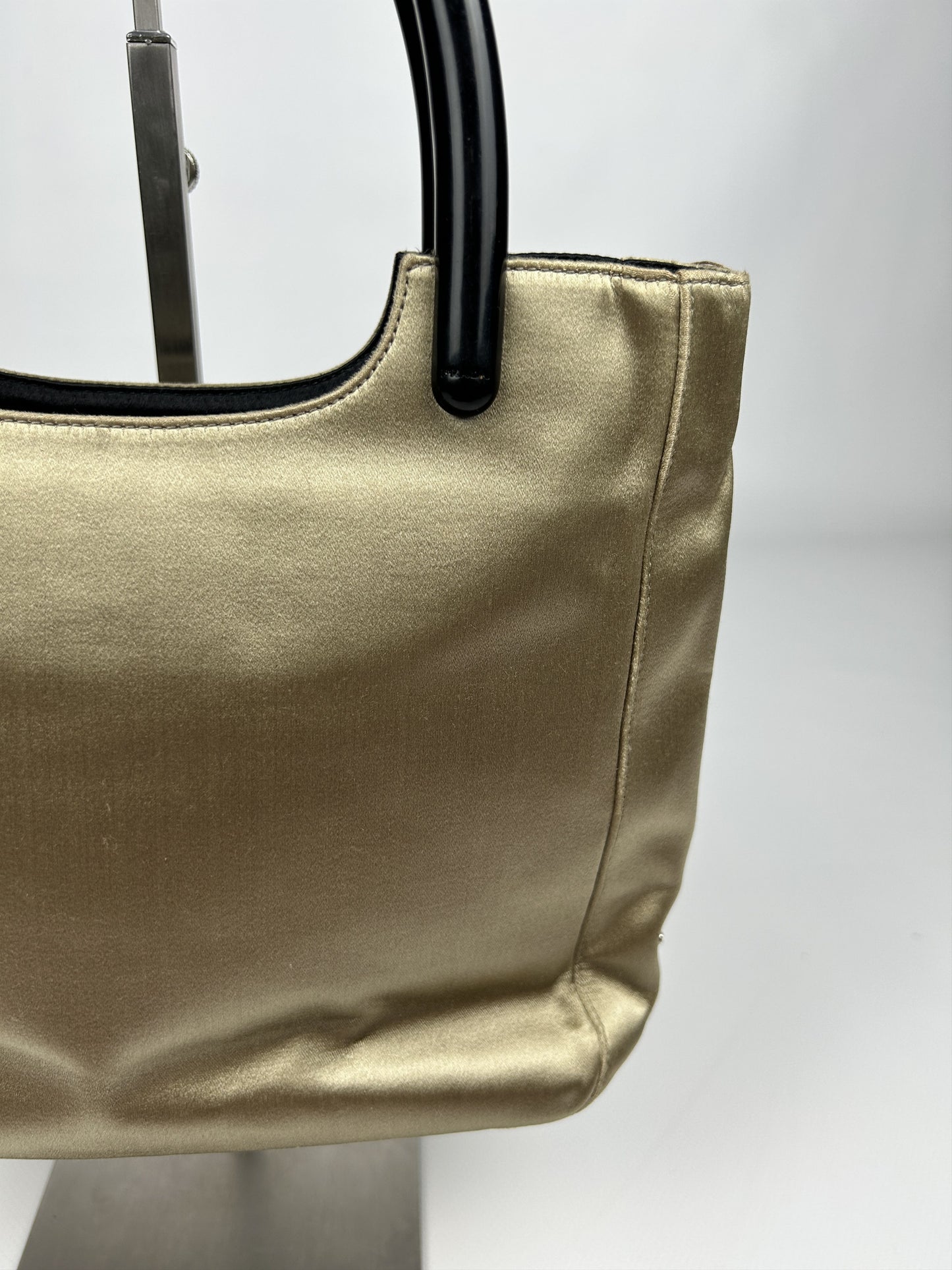 Prada triangle logo velvet plastic handle mini tote bag