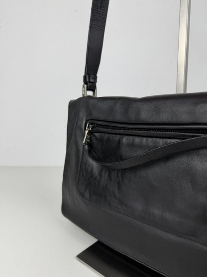 Vintage Prada embossed logo leather shoulder bag
