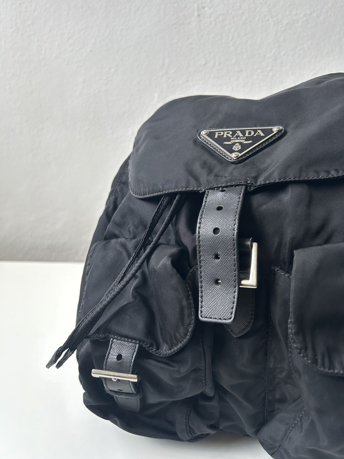 Vintage Prada nylon triangle logo cargo backpack