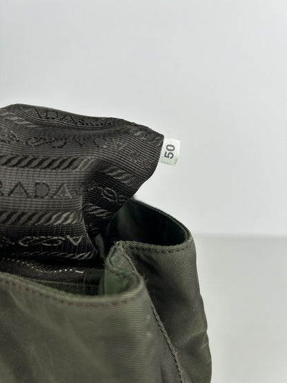 Vintage y2k prada nylon and leather triangle logo tote bag