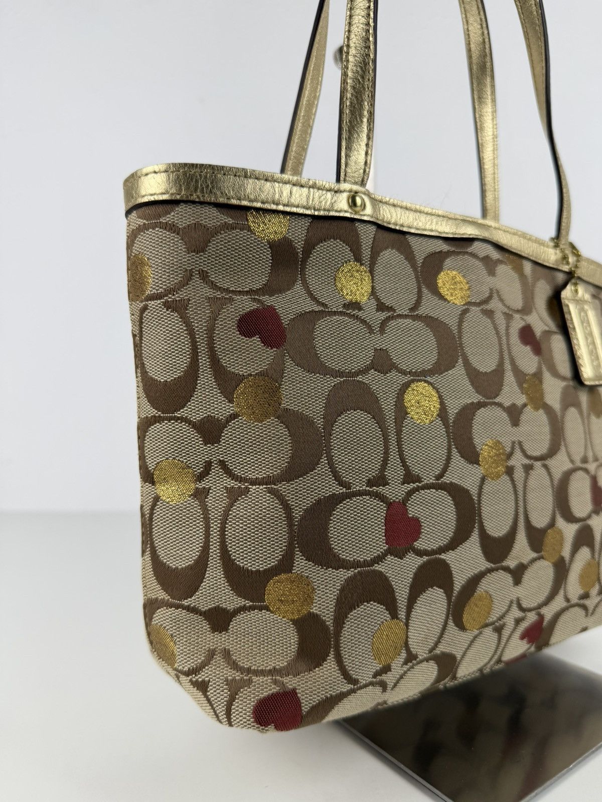 Coach signature canvas heart and polka dot tote bag