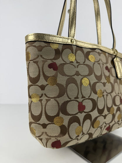 Coach signature canvas heart and polka dot tote bag