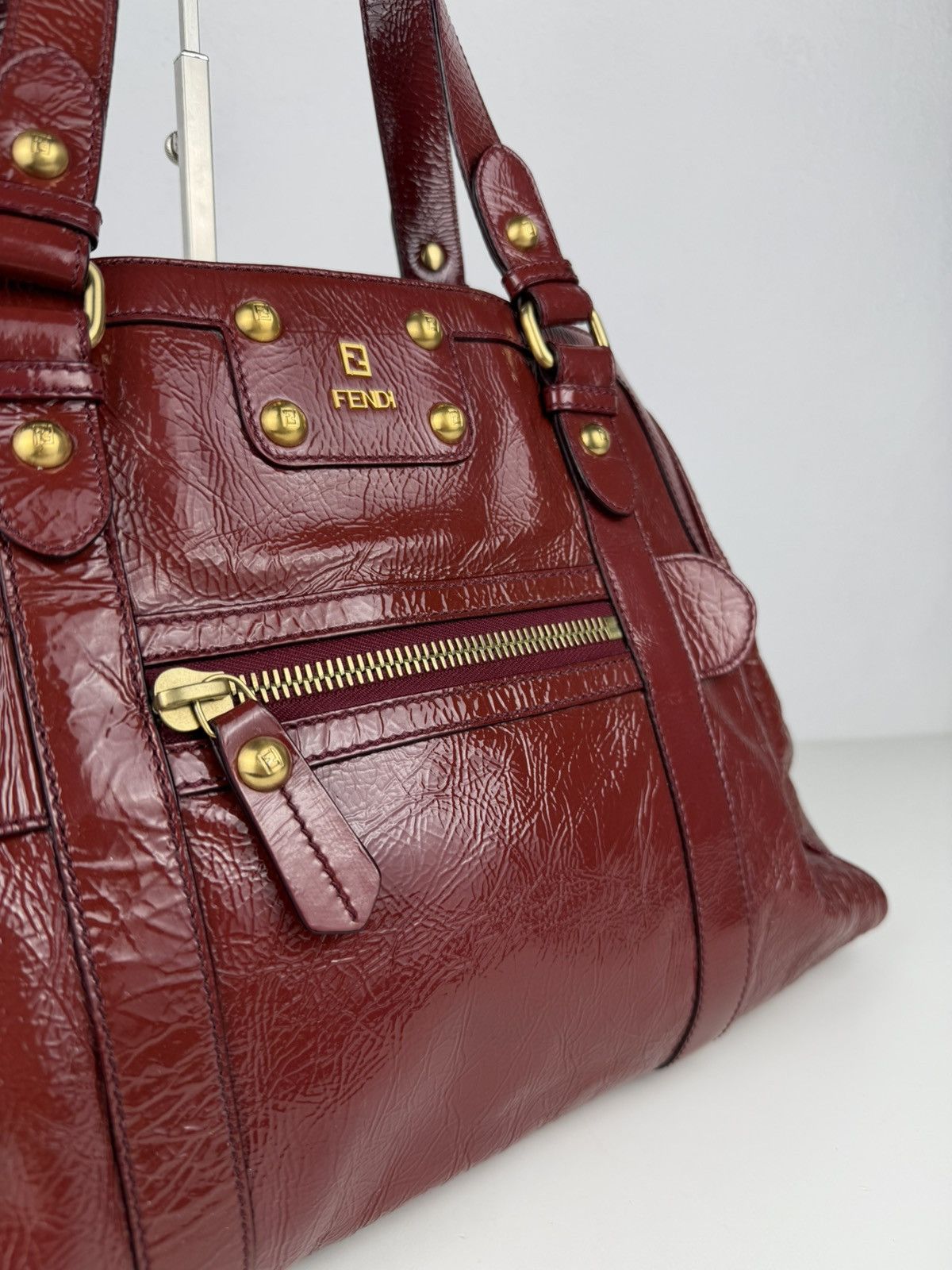 Fendi crinkled patent leather de jour handbag large