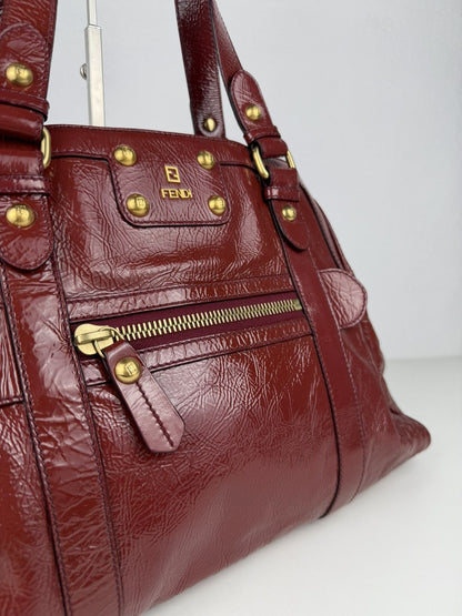 Fendi crinkled patent leather de jour handbag large