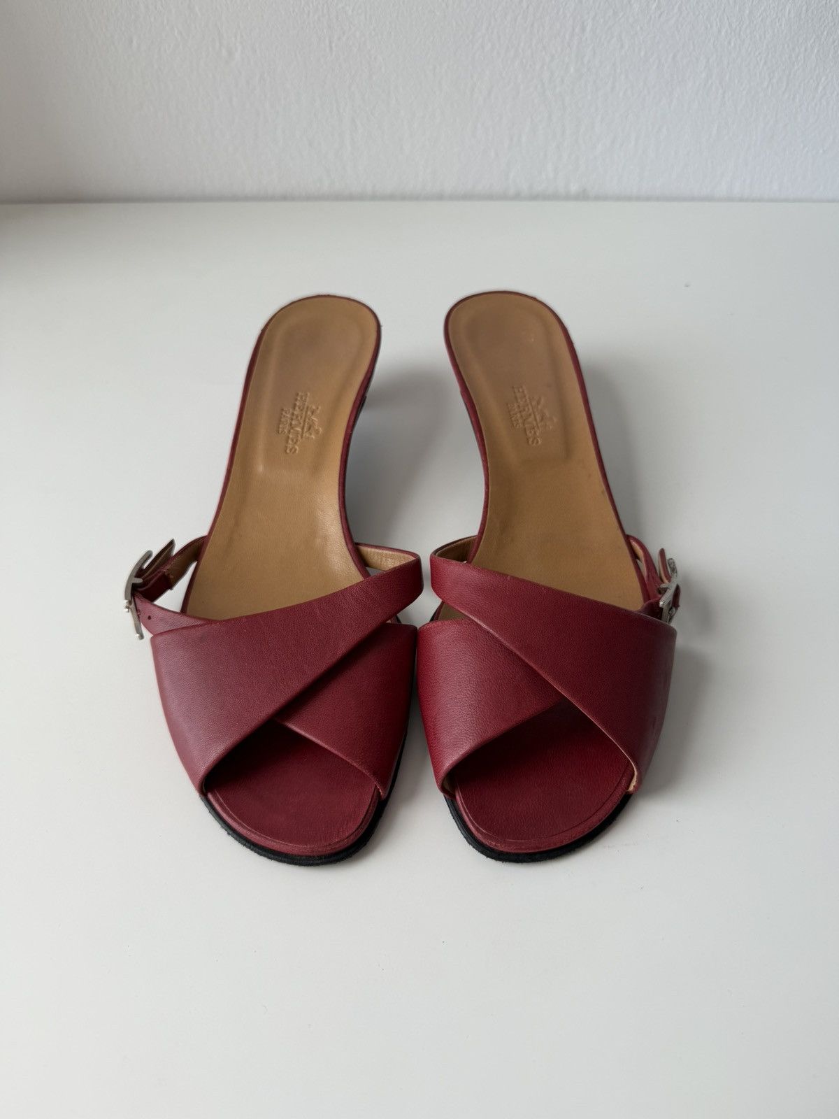 Hermes Kiton open toe kitten heel mules