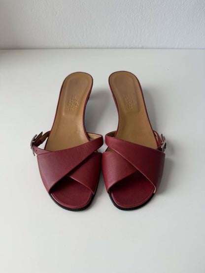Hermes Kiton open toe kitten heel mules