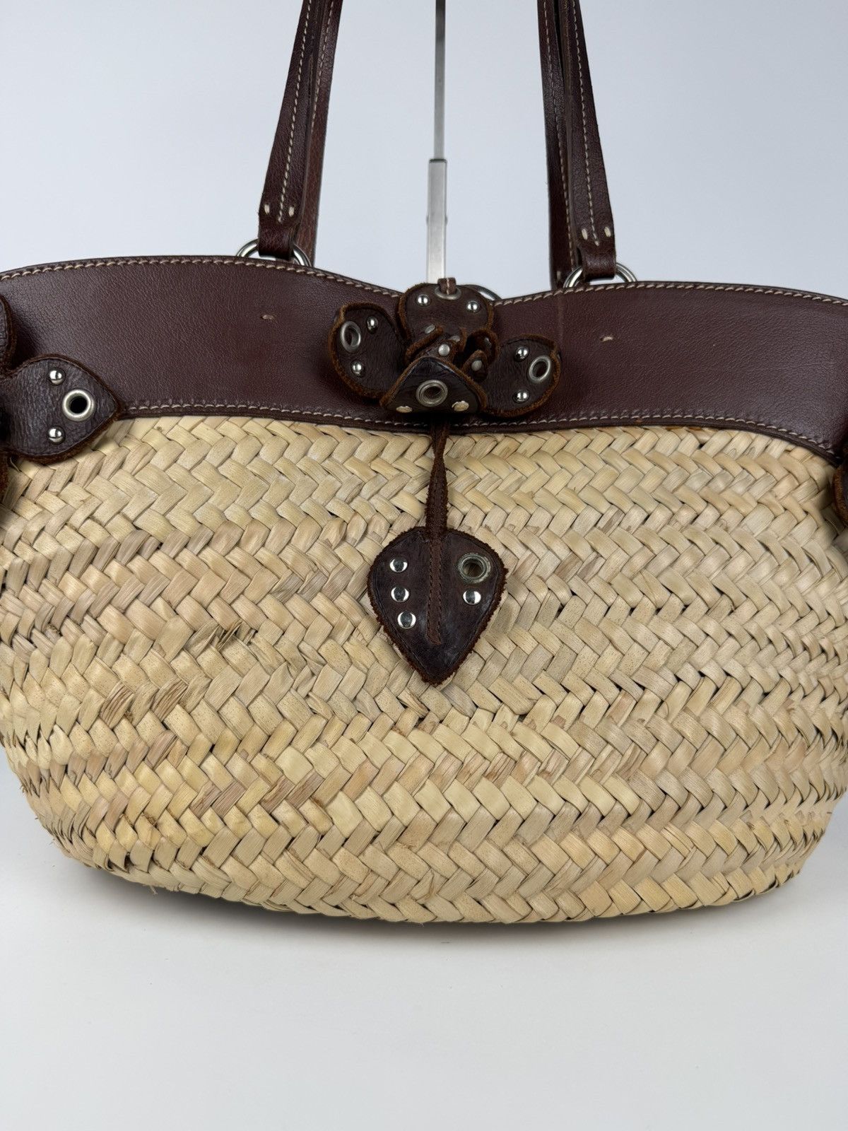 Vintage 90s miu miu wicker and leather basket tote bag
