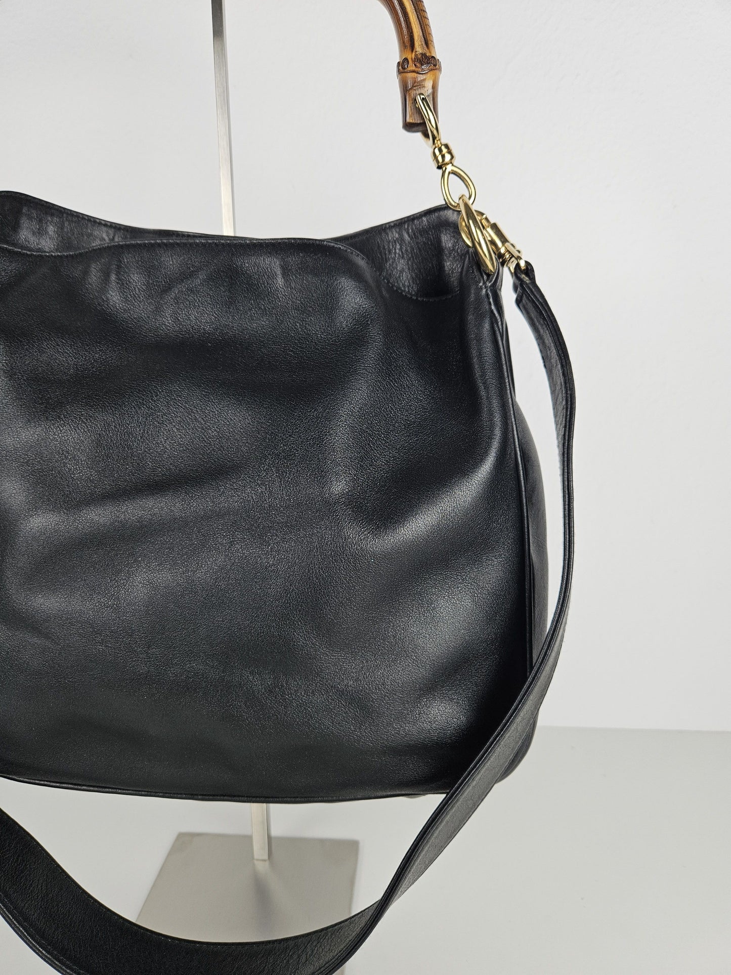 Vintage 80s gucci bamboo top handle calf leather handbag