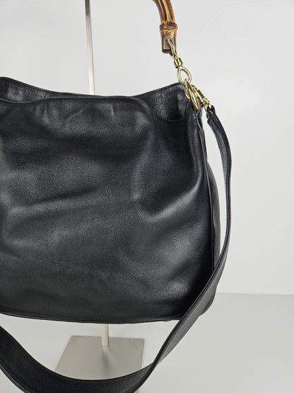 Vintage 80s gucci bamboo top handle calf leather handbag