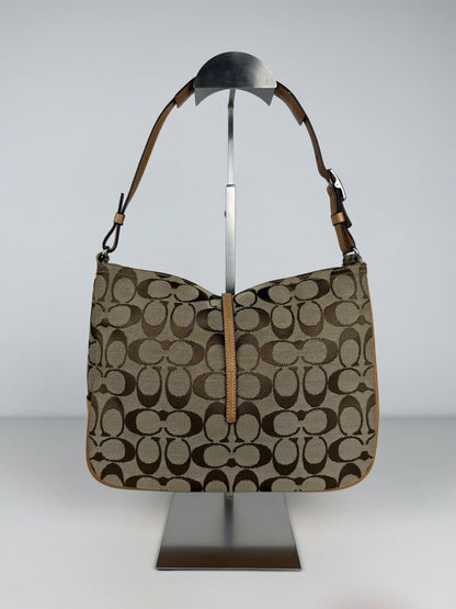 Coach hamptons leather and canvas clasp shoulder bag