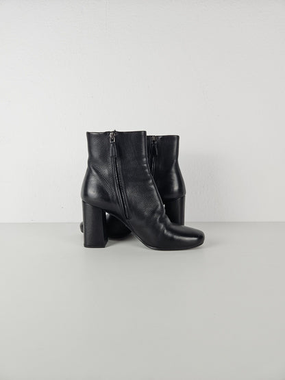 Prada calf leather side zip block heel ankle boots