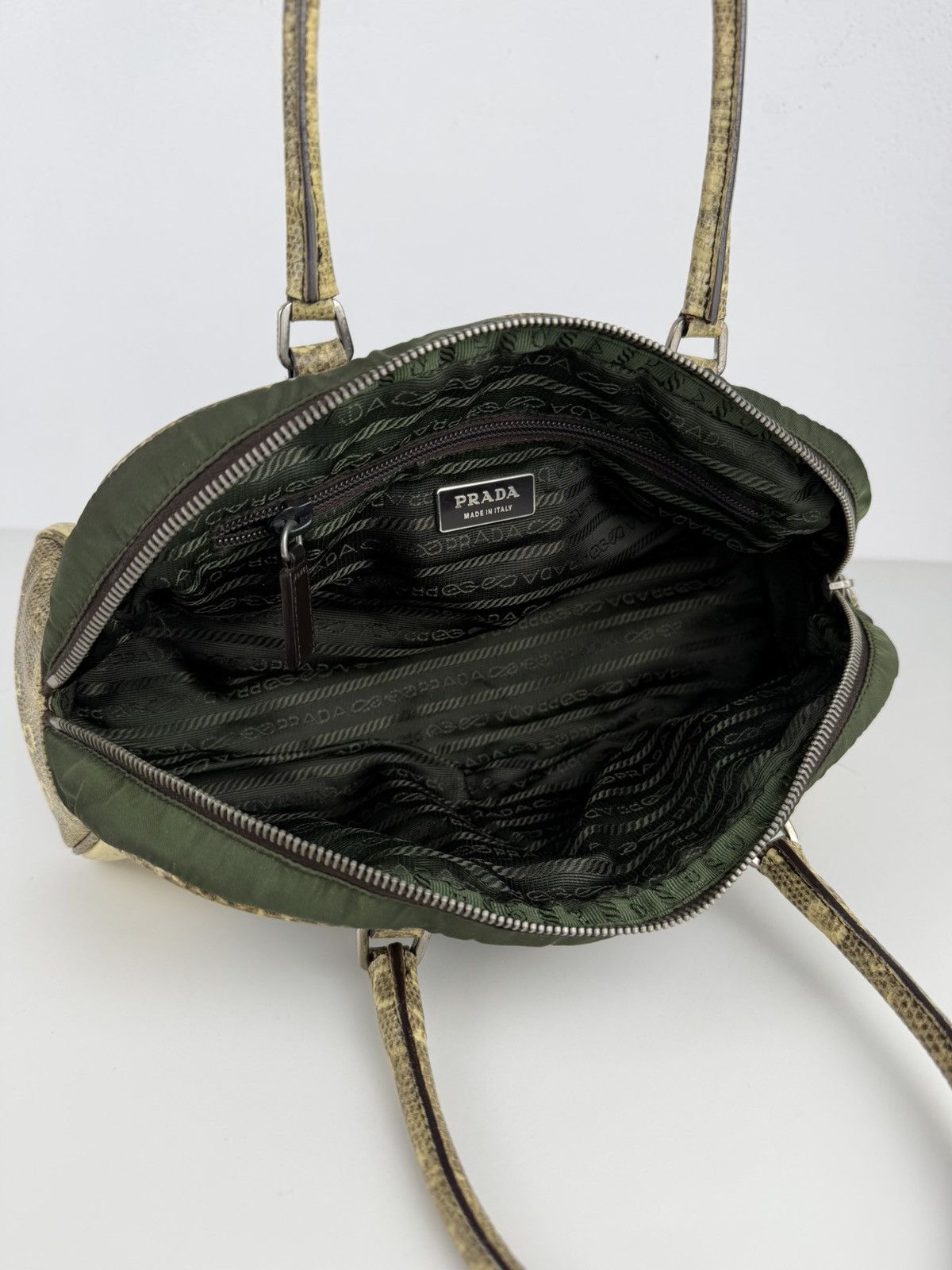 Vintage Prada nylon leather triangle logo mini bowling bag