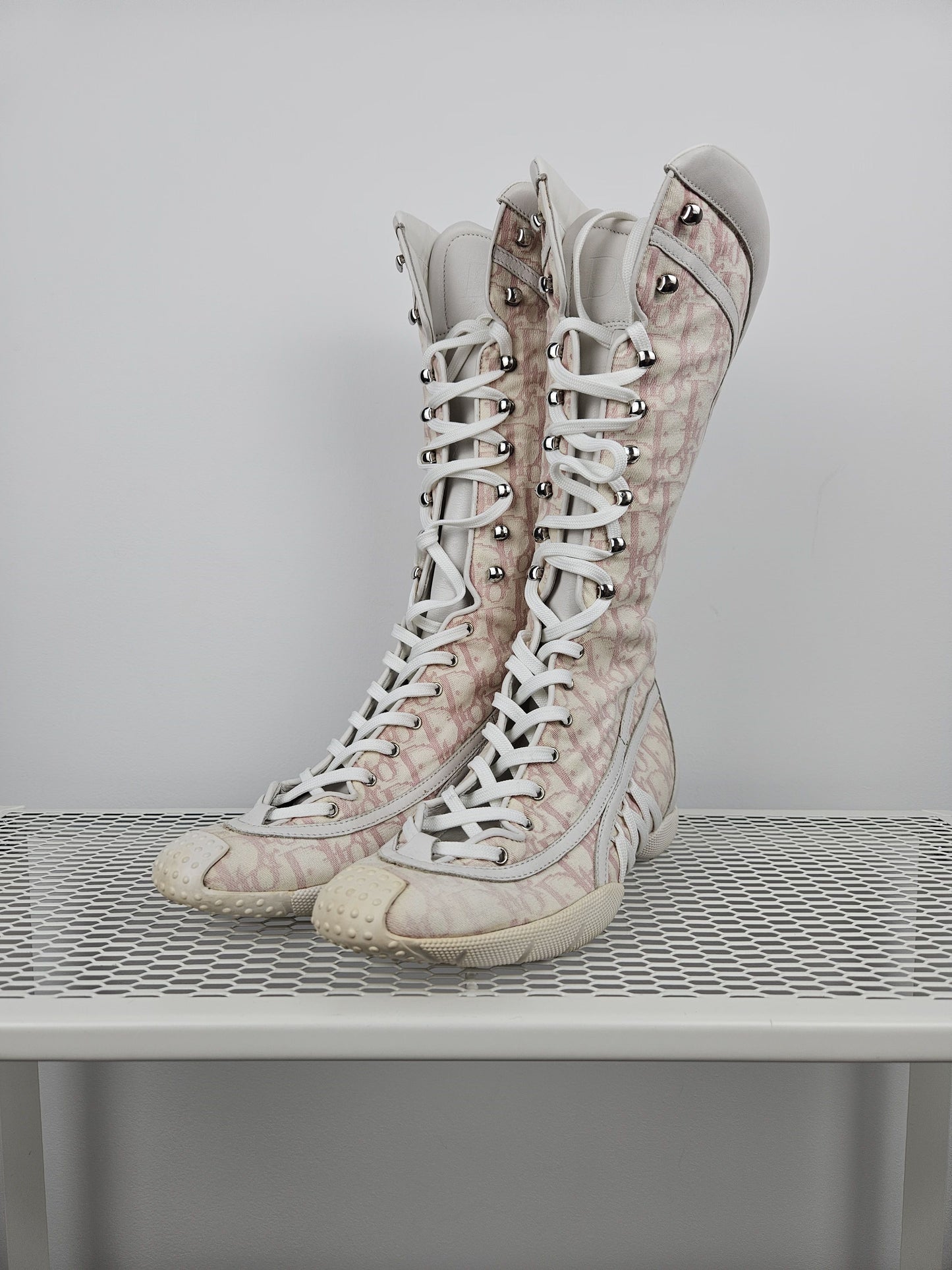 Vintage y2k dior monogram knee height lace up boots
