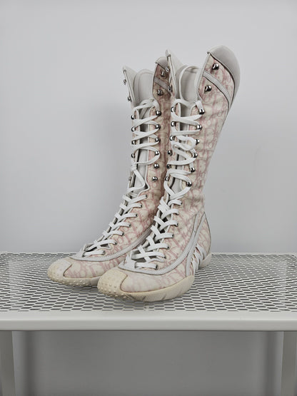 Vintage y2k dior monogram knee height lace up boots