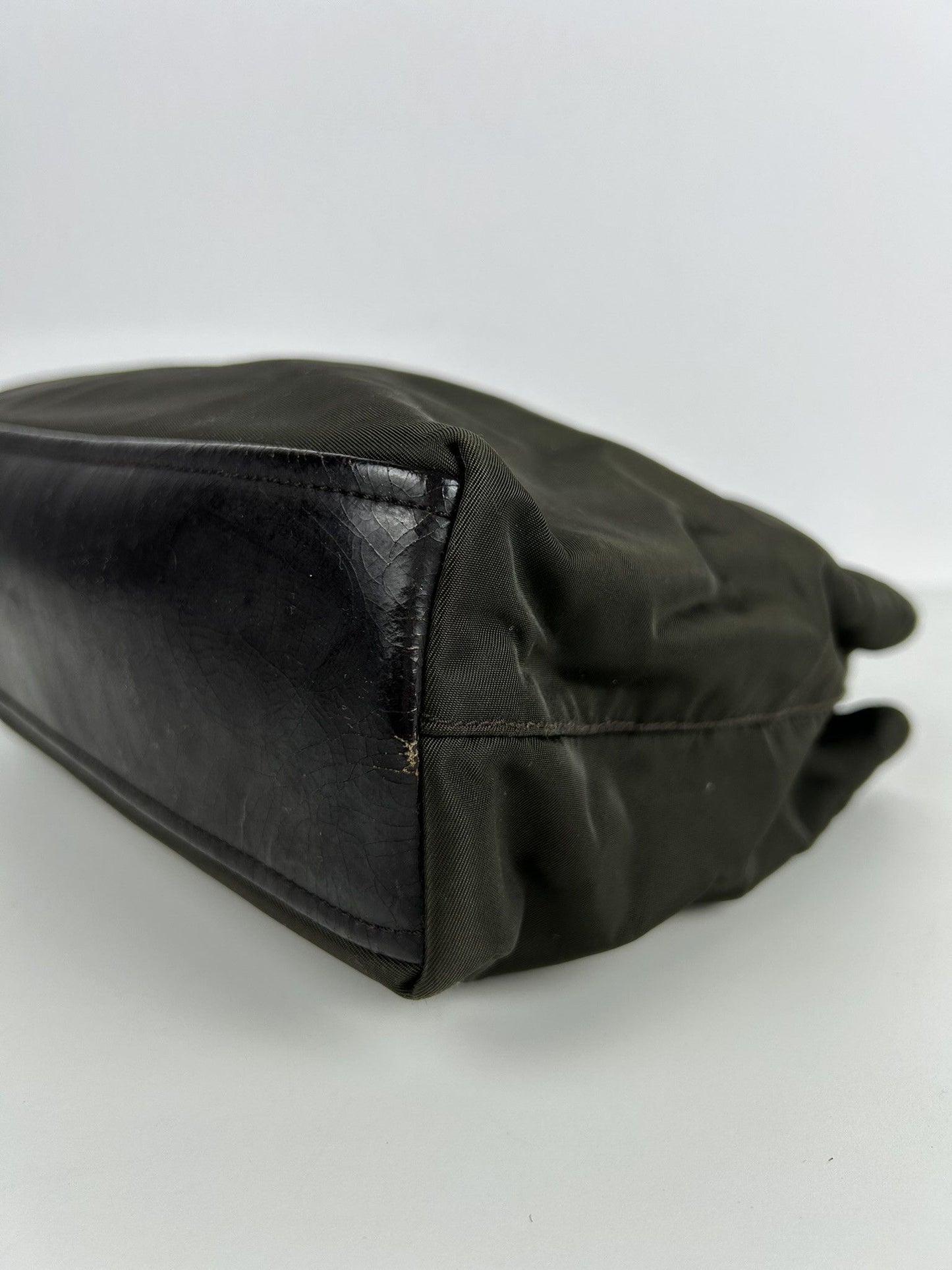 Vintage y2k prada nylon and leather triangle logo tote bag