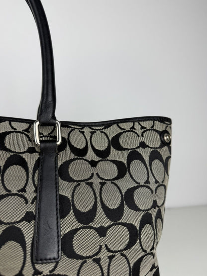 Coach signature leather and canvas tote bag
