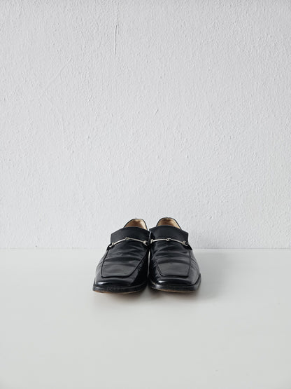 Vintage Gucci patent leather low block heel horsebit loafers