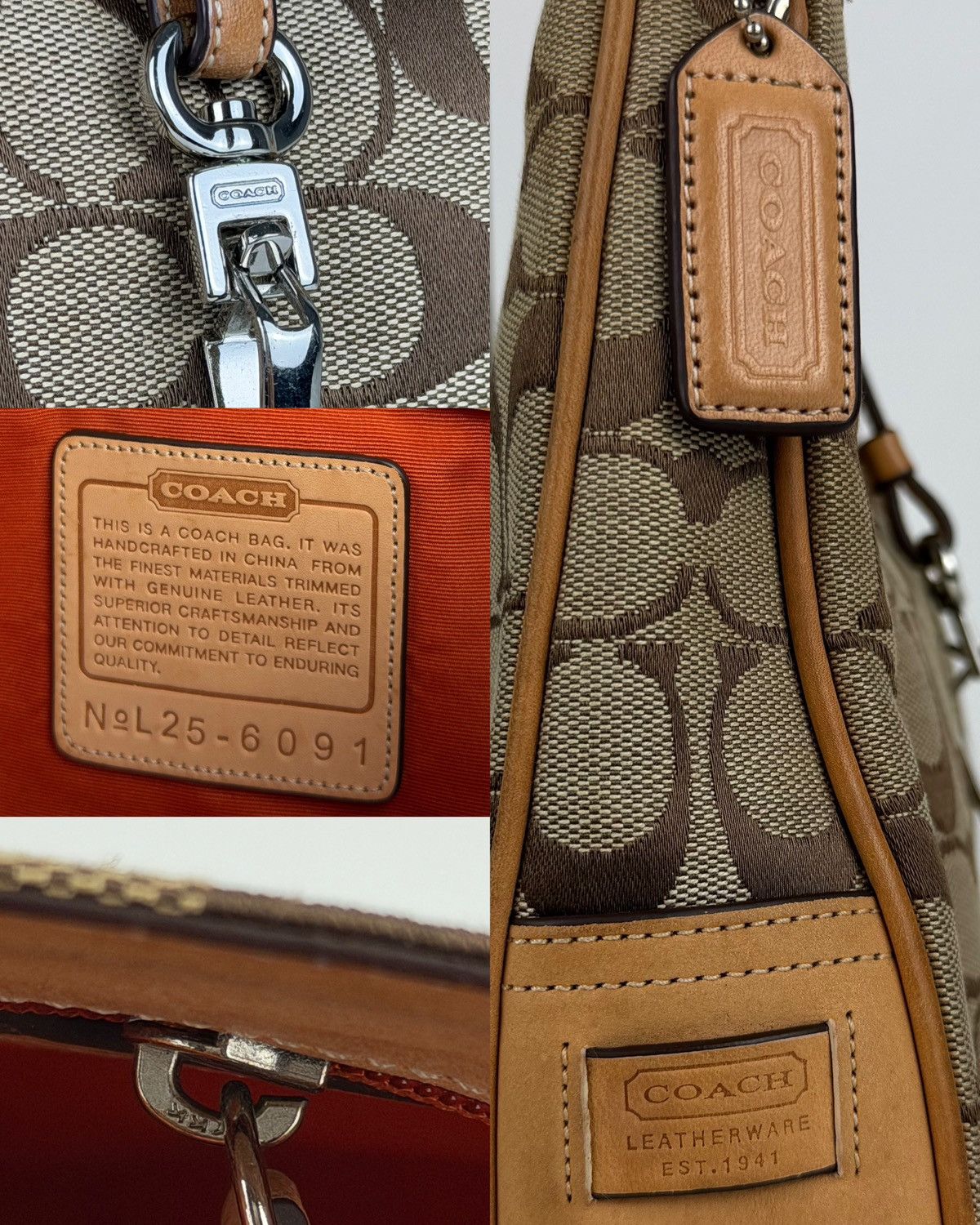 Coach hamptons leather and canvas clasp shoulder bag