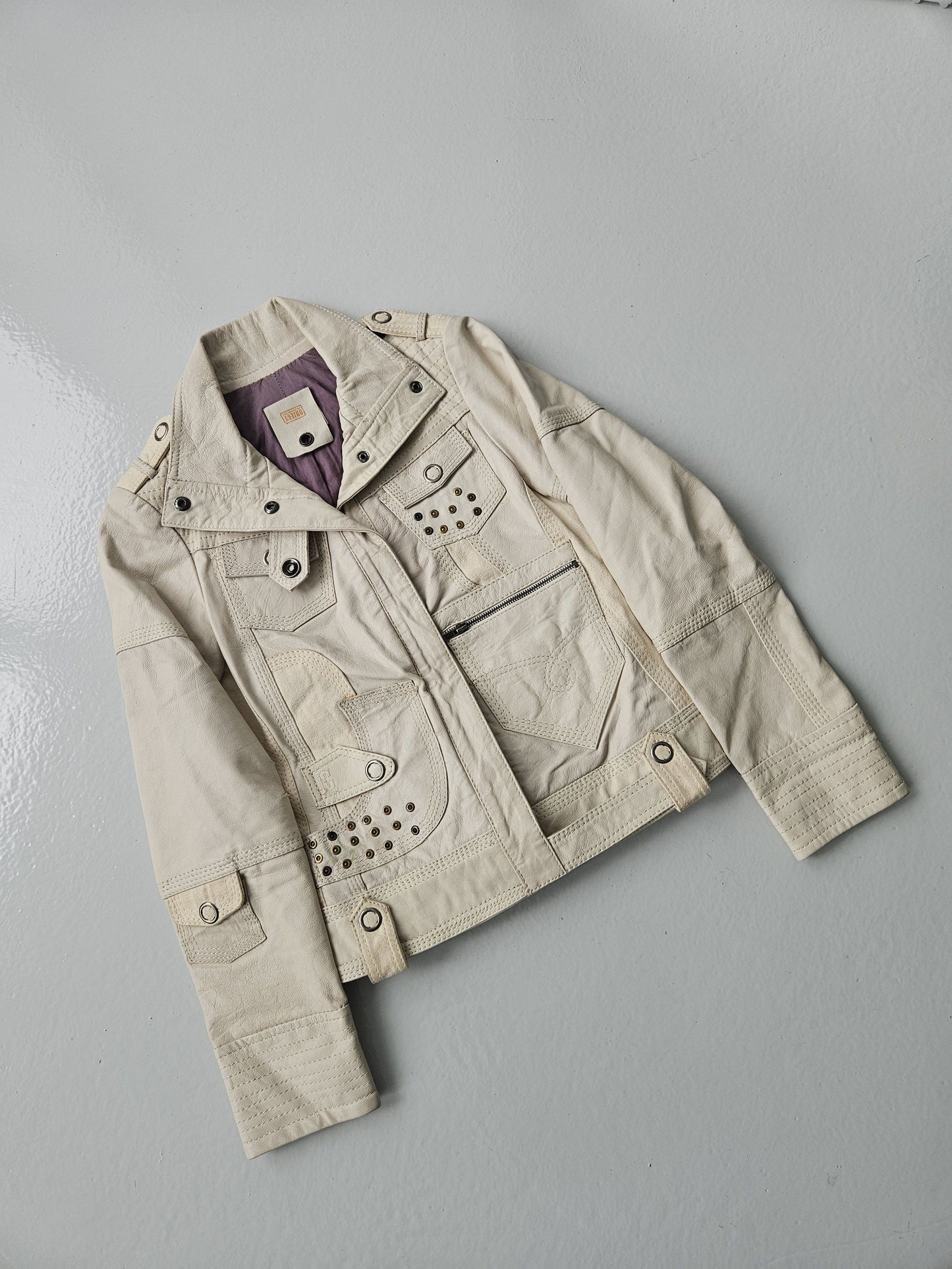Archive y2k multipocket high collar leather jacket
