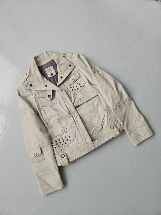 Archive y2k multipocket high collar leather jacket
