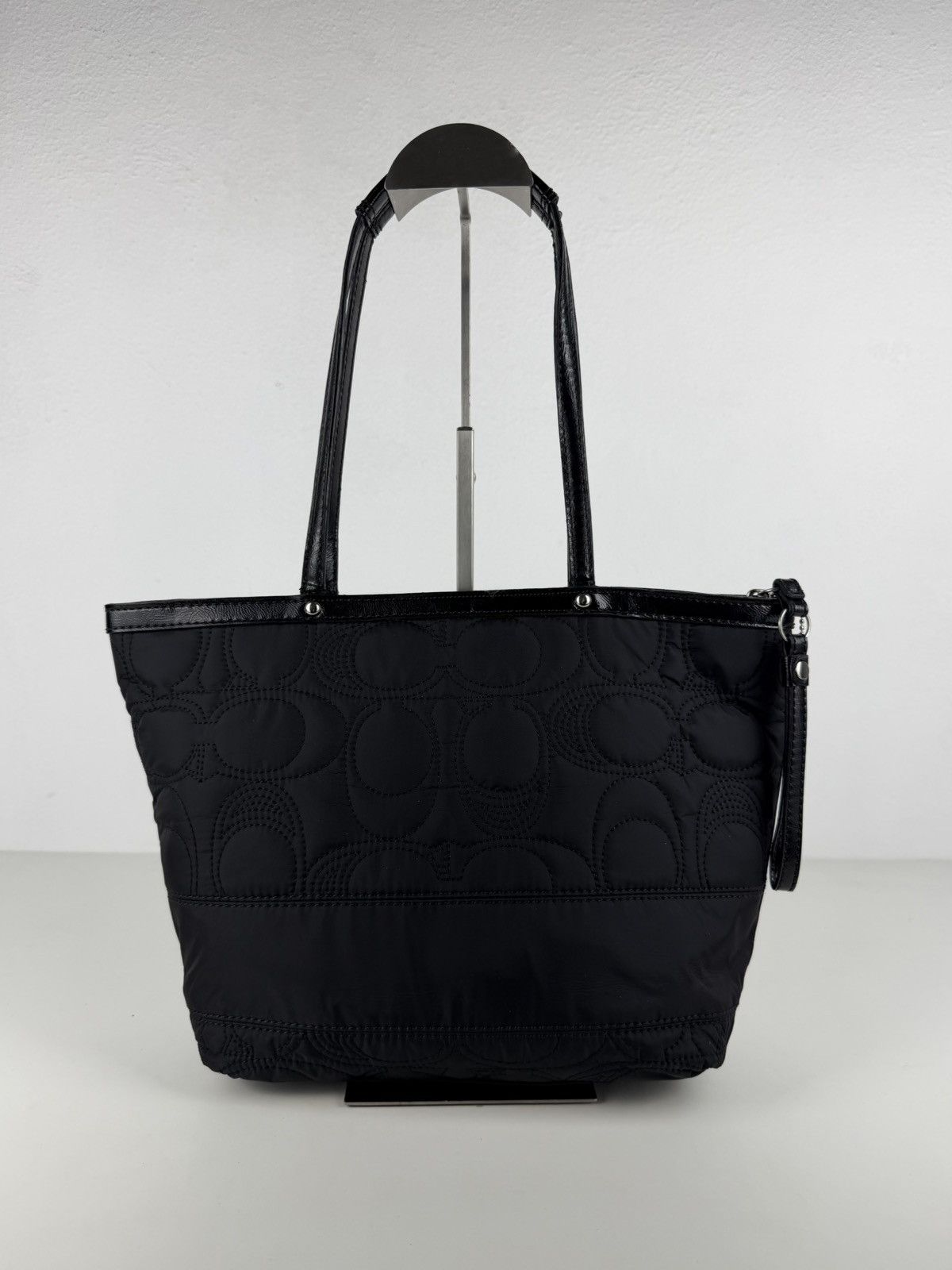 Coach signature quilted nylon and patent leather tote